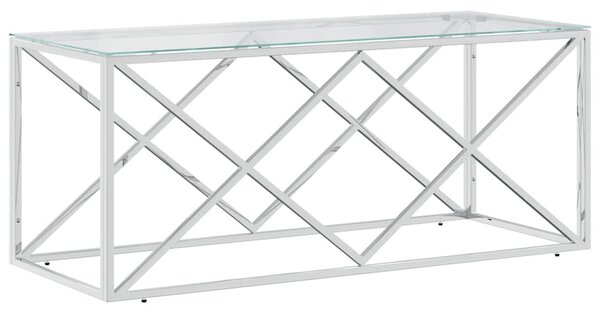 Üveg és rozsdamentes acél dohányzóasztal 110x45x45 cm