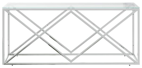 Üveg és rozsdamentes acél dohányzóasztal 110x45x45 cm