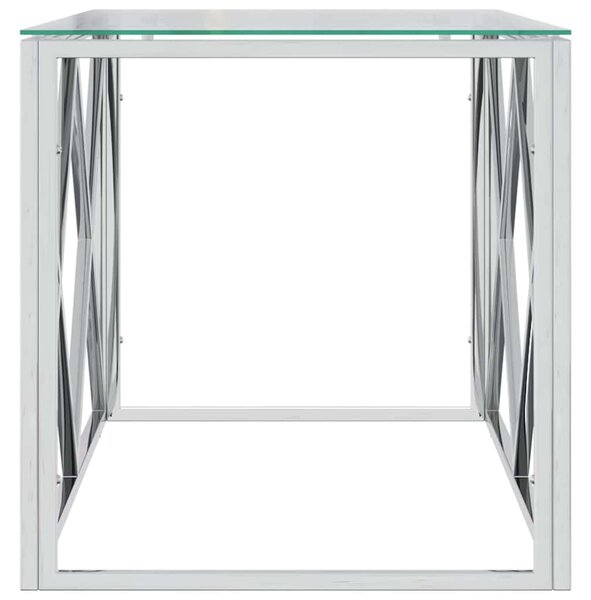 Üveg és rozsdamentes acél dohányzóasztal 110x45x45 cm