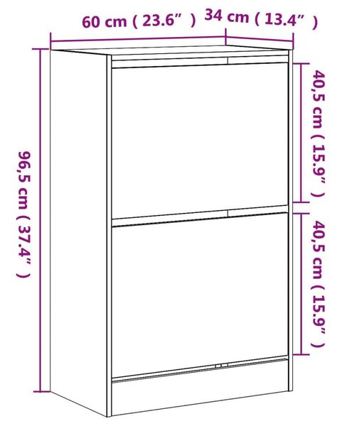 VidaXL Cipőtartó Szekrény - Füstös Tölgy - 60x34x96,5cm