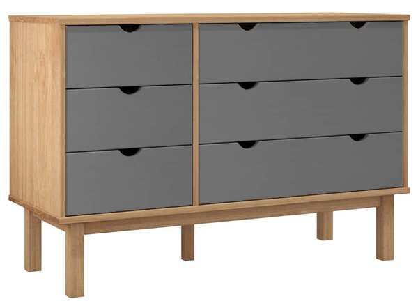 OTTA barna-szürke tömör fenyőfa éjjeliszekrény 111x43x73,5 cm