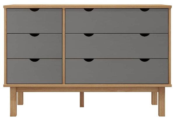 OTTA barna-szürke tömör fenyőfa éjjeliszekrény 111x43x73,5 cm