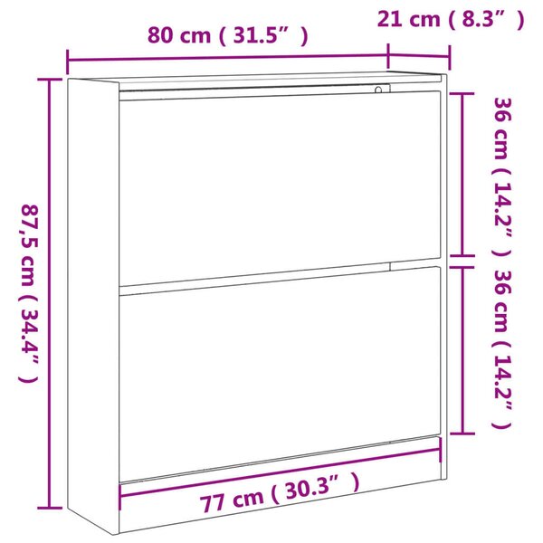 VidaXL Cipőtartó Szekrény - Füstös Tölgy - 80x21x87,5 cm