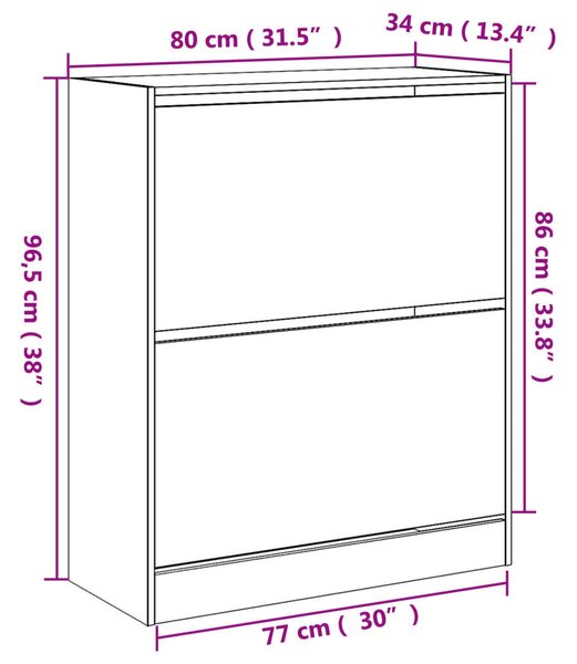 VidaXL szürke sonoma színű szerelt fa cipőszekrény 80x34x96,5 cm