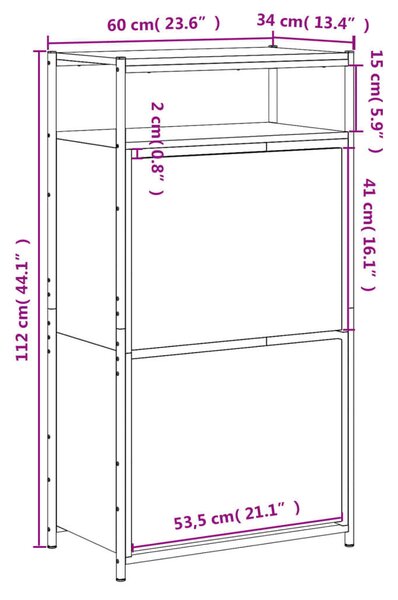 Cipősszekrény - Barna Tölgy - 60x34x112 cm