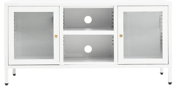 Fehér acél és üveg TV-szekrény 105x35x52 cm