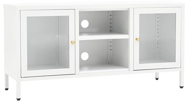 Fehér acél és üveg TV-szekrény 105x35x52 cm