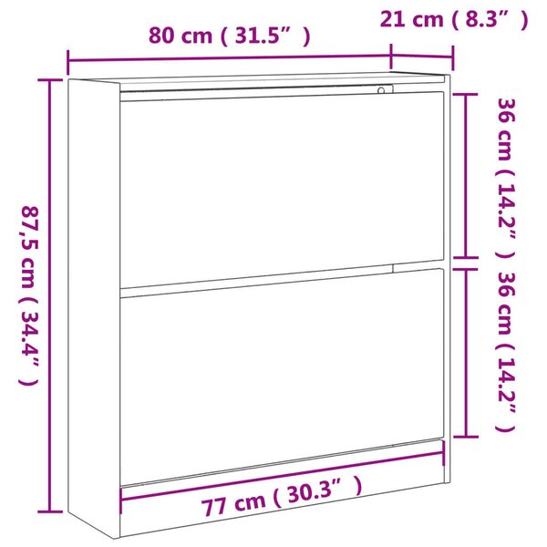 VidaXL Cipőszekrény - Fehér - 2 Fiók - 80x21x87,5cm