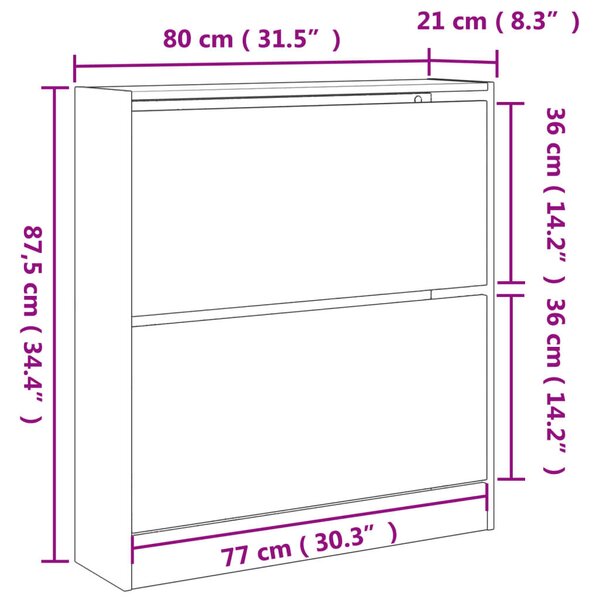 VidaXL Cipőszekrény - Fehér - 2 Fiók - 80x21x87,5cm