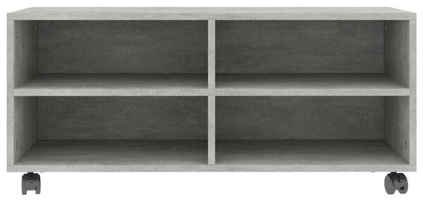 Betonszürke szerelt fa TV-szekrény görgőkkel 90 x 35 x 35 cm