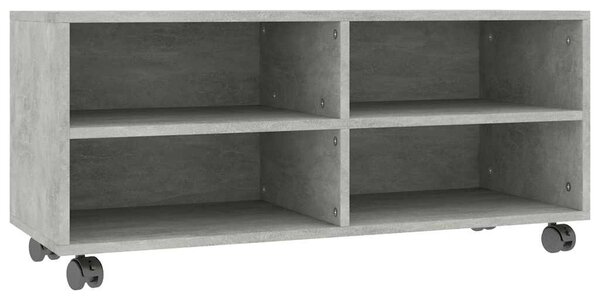 Betonszürke szerelt fa TV-szekrény görgőkkel 90 x 35 x 35 cm