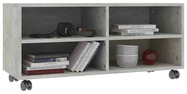 Betonszürke szerelt fa TV-szekrény görgőkkel 90 x 35 x 35 cm