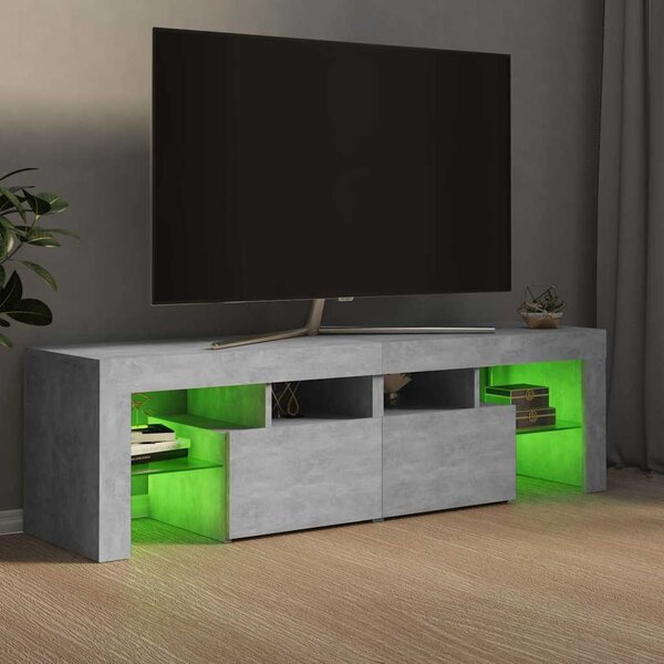 Betonszürke TV-szekrény LED-lámpákkal 140 x 36,5 x 40 cm