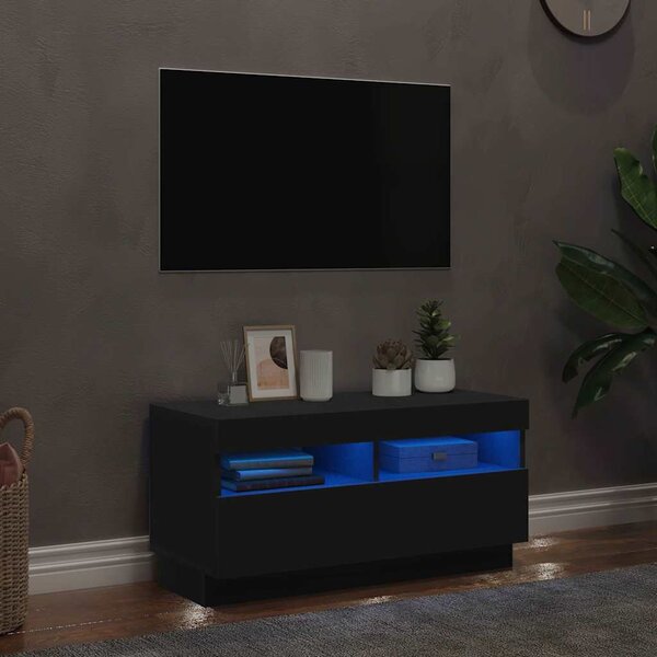 Fekete TV-szekrény LED-lámpákkal 80 x 35 x 40 cm