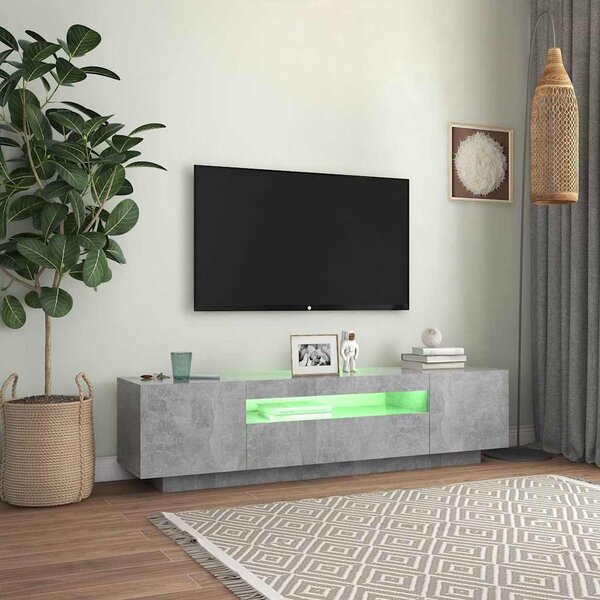 Betonszürke TV-szekrény LED-lámpákkal 160 x 35 x 40 cm