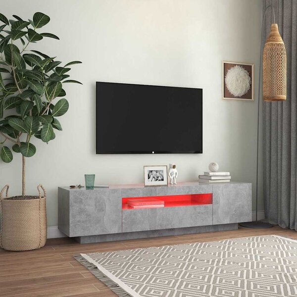 Betonszürke TV-szekrény LED-lámpákkal 160 x 35 x 40 cm