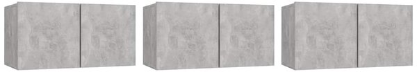 3 db betonszürke függő TV-szekrény 60 x 30 x 30 cm