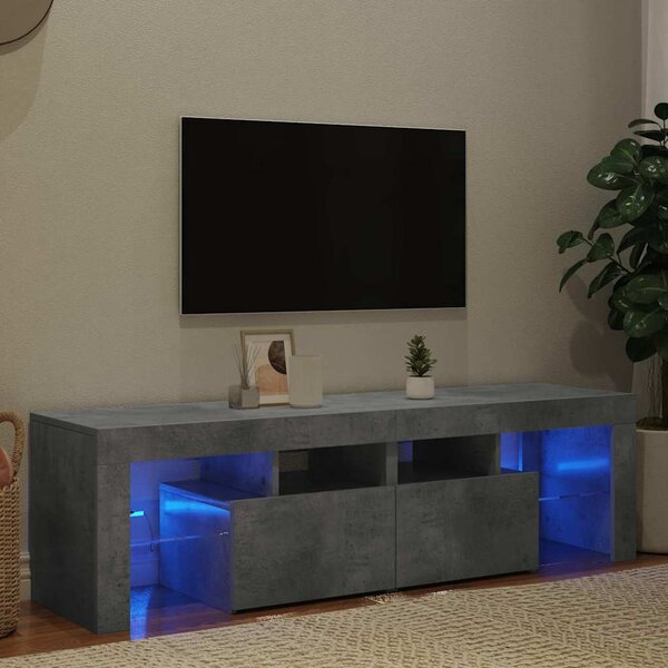 Betonszürke TV-szekrény LED-lámpákkal 140 x 36,5 x 40 cm