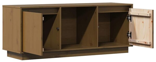 Mézbarna tömör fenyőfa TV-szekrény 110,5x35x44 cm