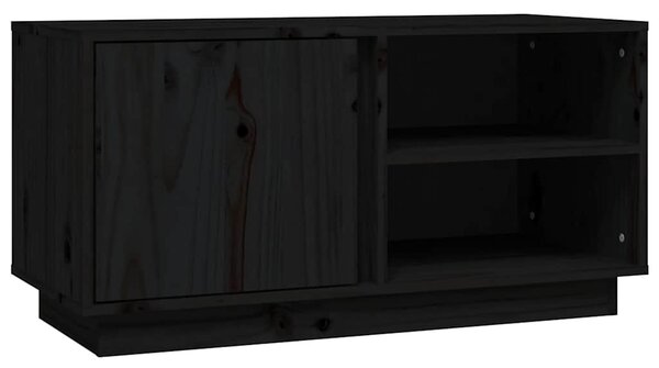 Fekete tömör fenyőfa TV-szekrény 80 x 35 x 40,5 cm