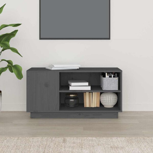 Szürke tömör fenyőfa TV-szekrény 80 x 35 x 40,5 cm
