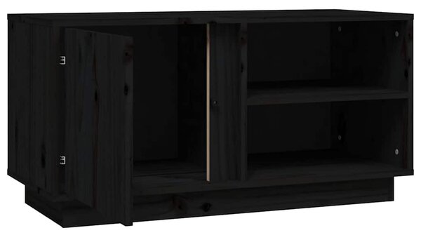 Fekete tömör fenyőfa TV-szekrény 80 x 35 x 40,5 cm