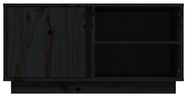 Fekete tömör fenyőfa TV-szekrény 80 x 35 x 40,5 cm