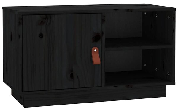 Fekete tömör fenyőfa TV-szekrény 70 x 34 x 40 cm