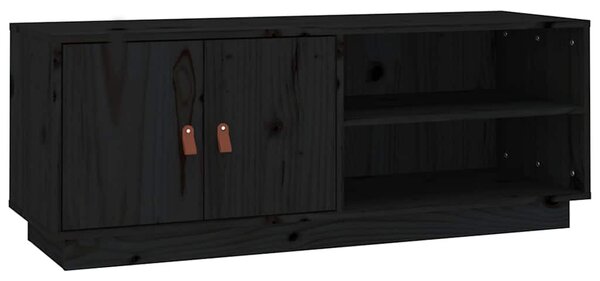 Fekete tömör fenyőfa TV-szekrény 105 x 34 x 40 cm