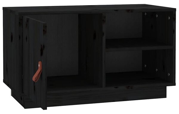 Fekete tömör fenyőfa TV-szekrény 70 x 34 x 40 cm