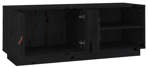 Fekete tömör fenyőfa TV-szekrény 105 x 34 x 40 cm