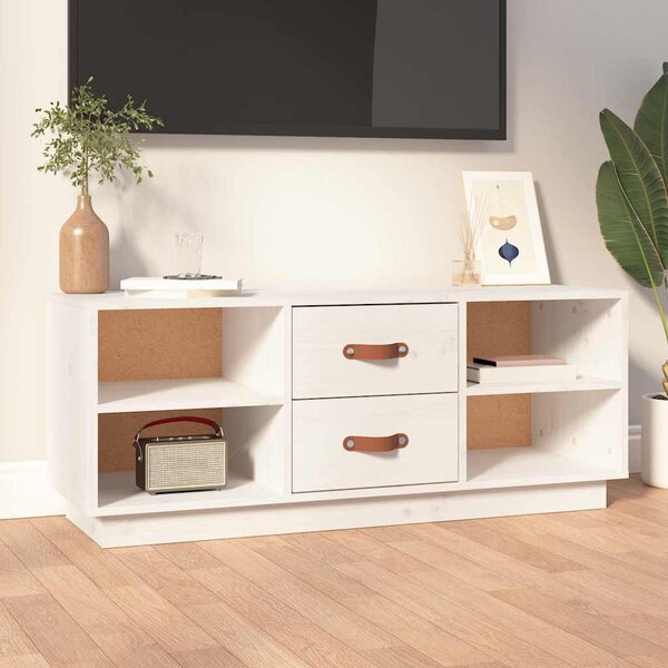 Fehér tömör fenyőfa TV-szekrény 100x34x40 cm