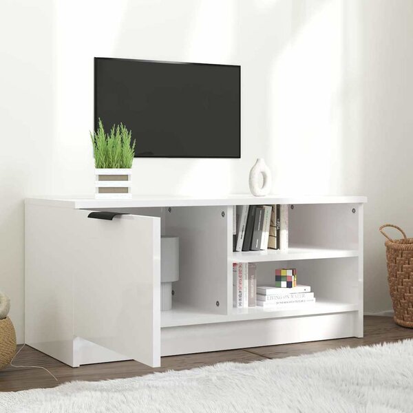 Fehér magasfényű szerelt fa TV-szekrény 80x35x36,5 cm