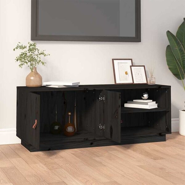 Fekete tömör fenyőfa TV-szekrény 105 x 34 x 40 cm