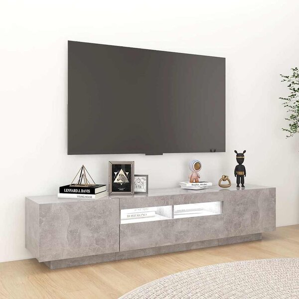 Betonszürke TV-szekrény LED-lámpákkal 180 x 35 x 40 cm