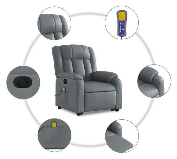 VidaXL elektromos szürke műbőr felállást segítő dönthető masszázsfotel