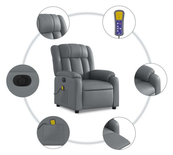 VidaXL szürke műbőr elektromos dönthető masszázsfotel