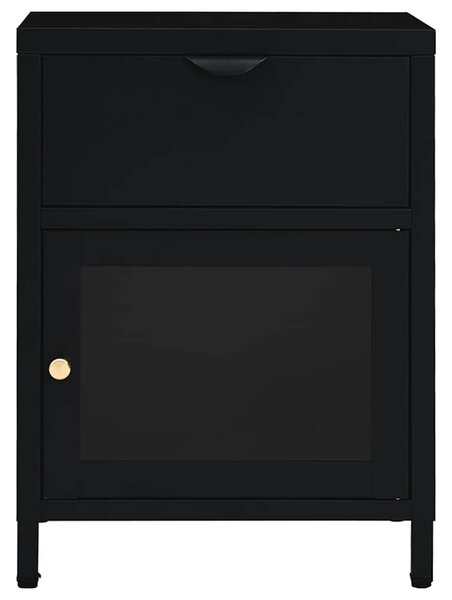 2 db fekete acél és üveg éjjeliszekrény 40 x 30 x 54,5 cm