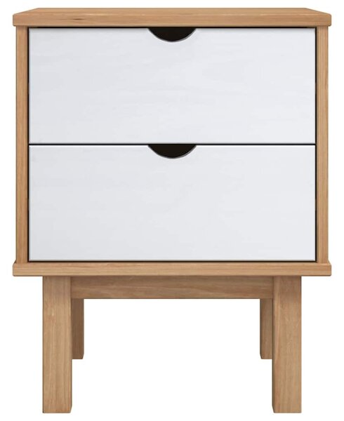 OTTA barna és fehér tömör fenyőfa éjjeliszekrény 45x39x57 cm