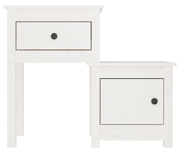 2 darab fehér tömör fenyőfa éjjeliszekrény 79,5 x 38 x 65,5 cm
