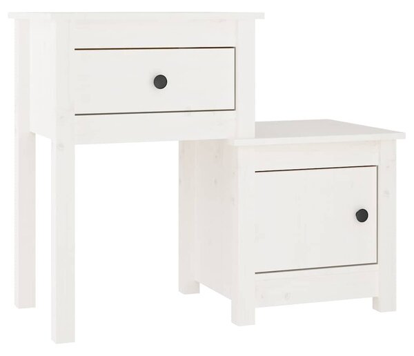 2 darab fehér tömör fenyőfa éjjeliszekrény 79,5 x 38 x 65,5 cm