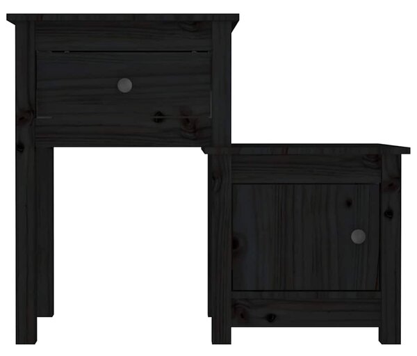 2 darab fekete tömör fenyőfa éjjeliszekrény 79,5 x 38 x 65,5 cm