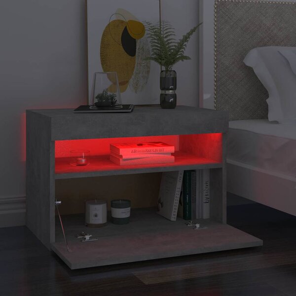 2 db betonszürke éjjeliszekrény LED-lámpákkal 60 x 35 x 40 cm
