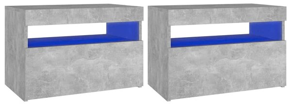 2 db betonszürke éjjeliszekrény LED-lámpákkal 60 x 35 x 40 cm