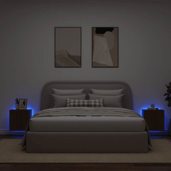 2 db barna tölgyszínű fali TV-szekrény LED-del 40,5x35x40 cm