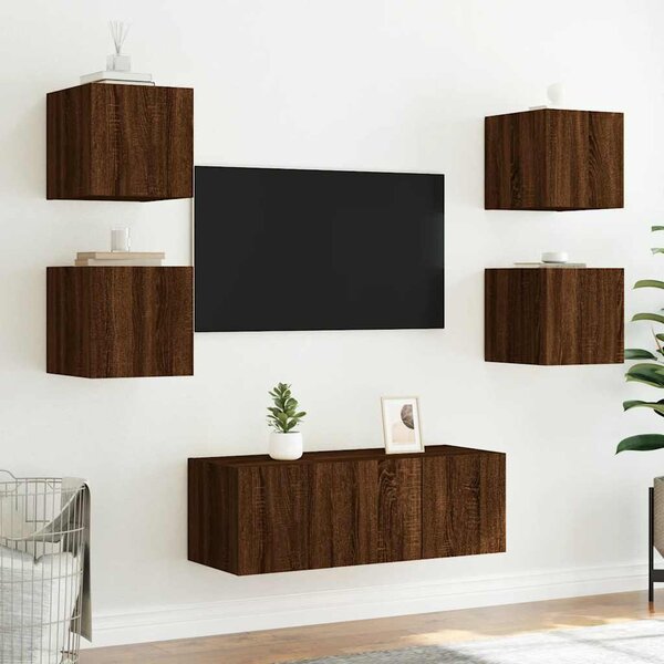 2 db barna tölgyszínű fali TV-szekrény LED-del 30,5x35x30 cm