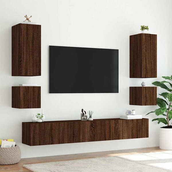 2 db barna tölgyszínű fali TV-szekrény LED-del 40,5x35x40 cm
