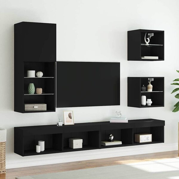 Fekete TV-szekrény LED lámpákkal 40,5 x 30 x 102 cm