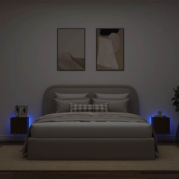 2 db barna tölgyszínű fali TV-szekrény LED-del 30,5x35x30 cm