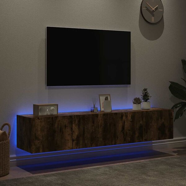 2 db füstös tölgy fali TV-szekrény LED-ekkel 80x35x31 cm